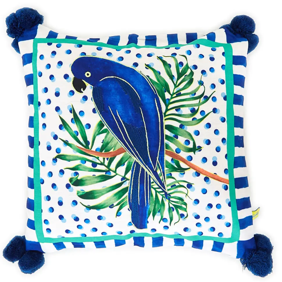 PÉ NA AREIA ARARA/POÁS CAPA ALMOFADA 45 CM X 45 CM - AZUL/BRANCO - Foto 1