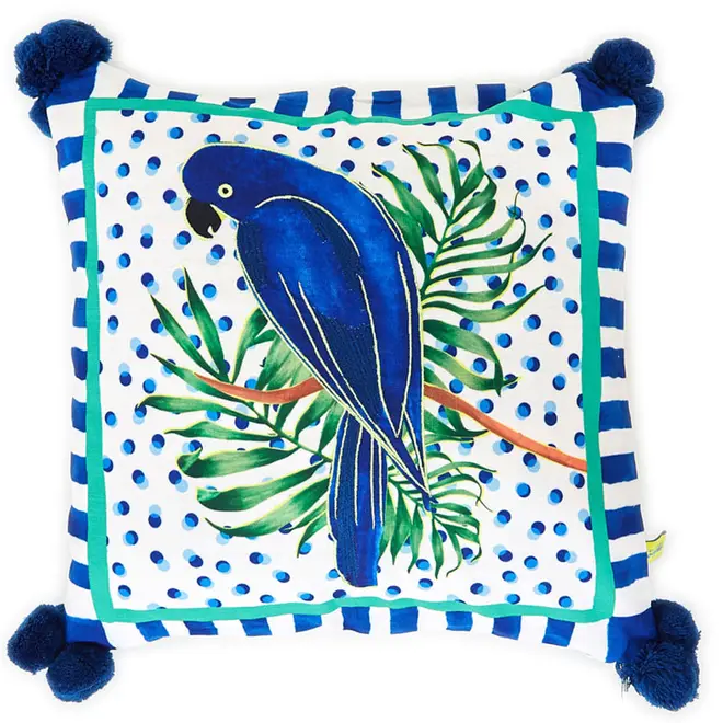 PÉ NA AREIA ARARA/POÁS CAPA ALMOFADA 45 CM X 45 CM - AZUL/BRANCO - Foto 1