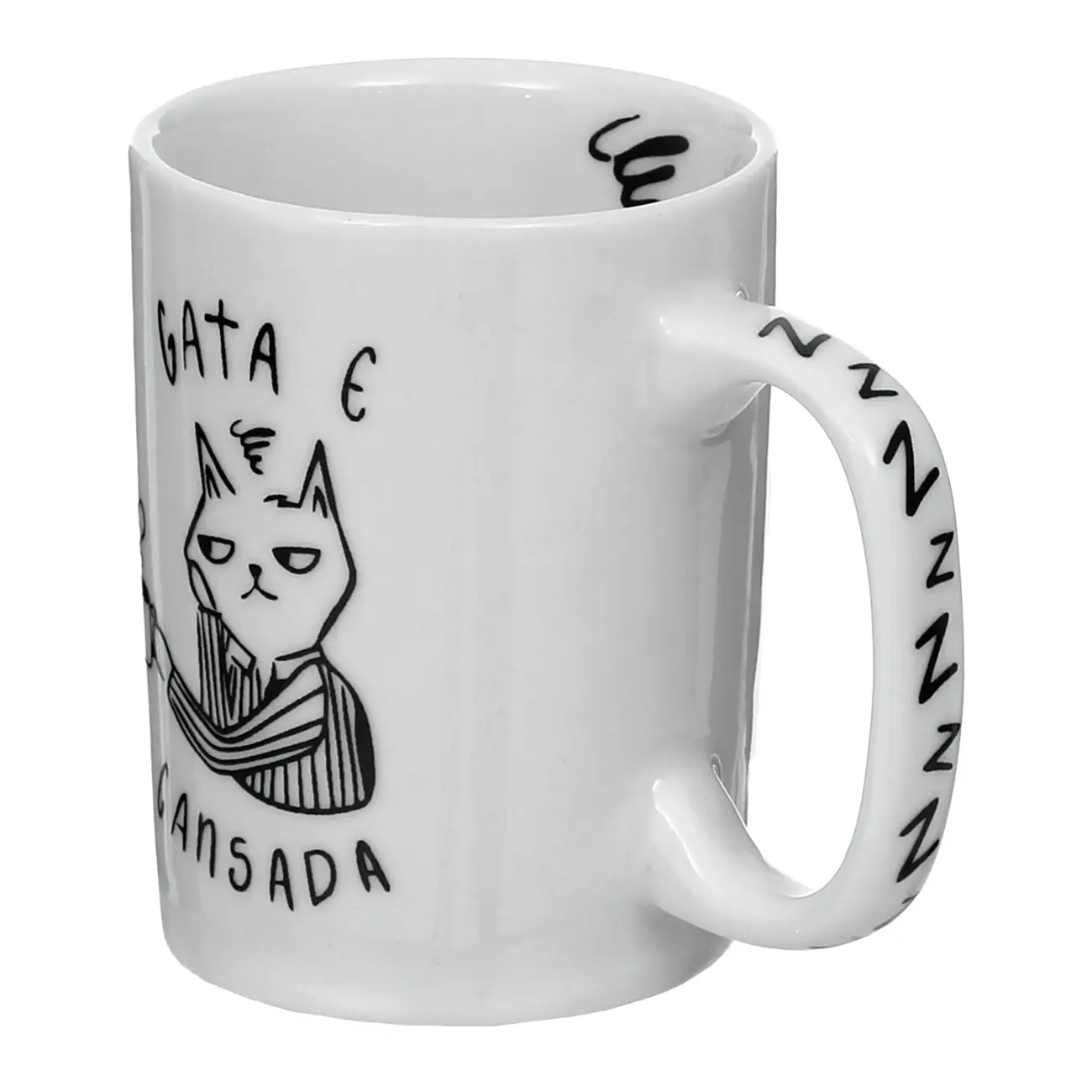 CANECA 160 ML GATA E CANSADA - BRANCO/PRETO - Foto 2