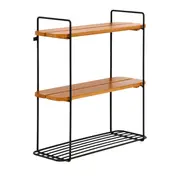 PRATELEIRA TRIPLA COM GANCHOS 62 CM X 60 CM X 21 CM WALLPORT - PRETO/NOZES - Foto 4