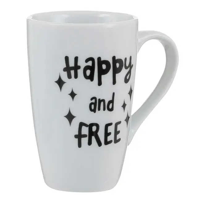 CANECA 400 ML HAPPY AND FREE - PRETO/BRANCO - Foto 4