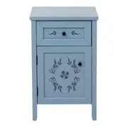 MESA DE CABECEIRA 1 GAVETA/1 PORTA BOUQUET XODÓ - BLEU CENDRÉ/MULTICOR - Foto 1