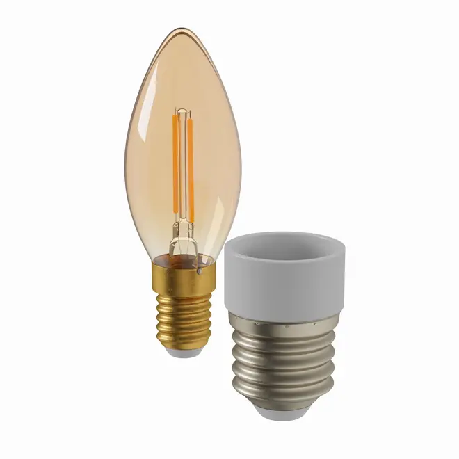 LÂMPADA VELA FILAMENTO E14 E27 3W 220V LUZ AMARELA TASCHIBRA - HANBAR - Foto 10