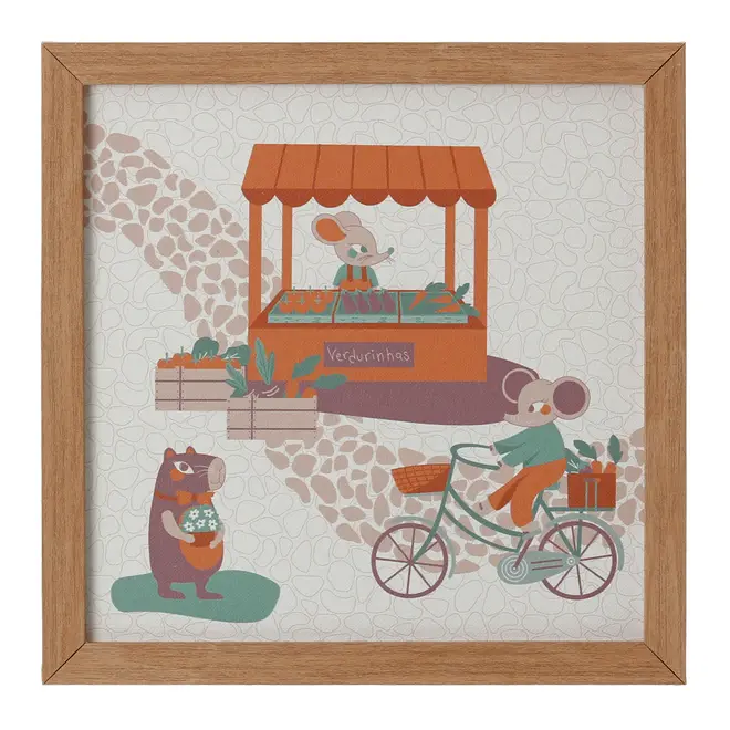 QUADRO I 30 CM X 30 CM FEIRA DOS BICHOS - AMÊNDOA/MULTICOR - Foto 1