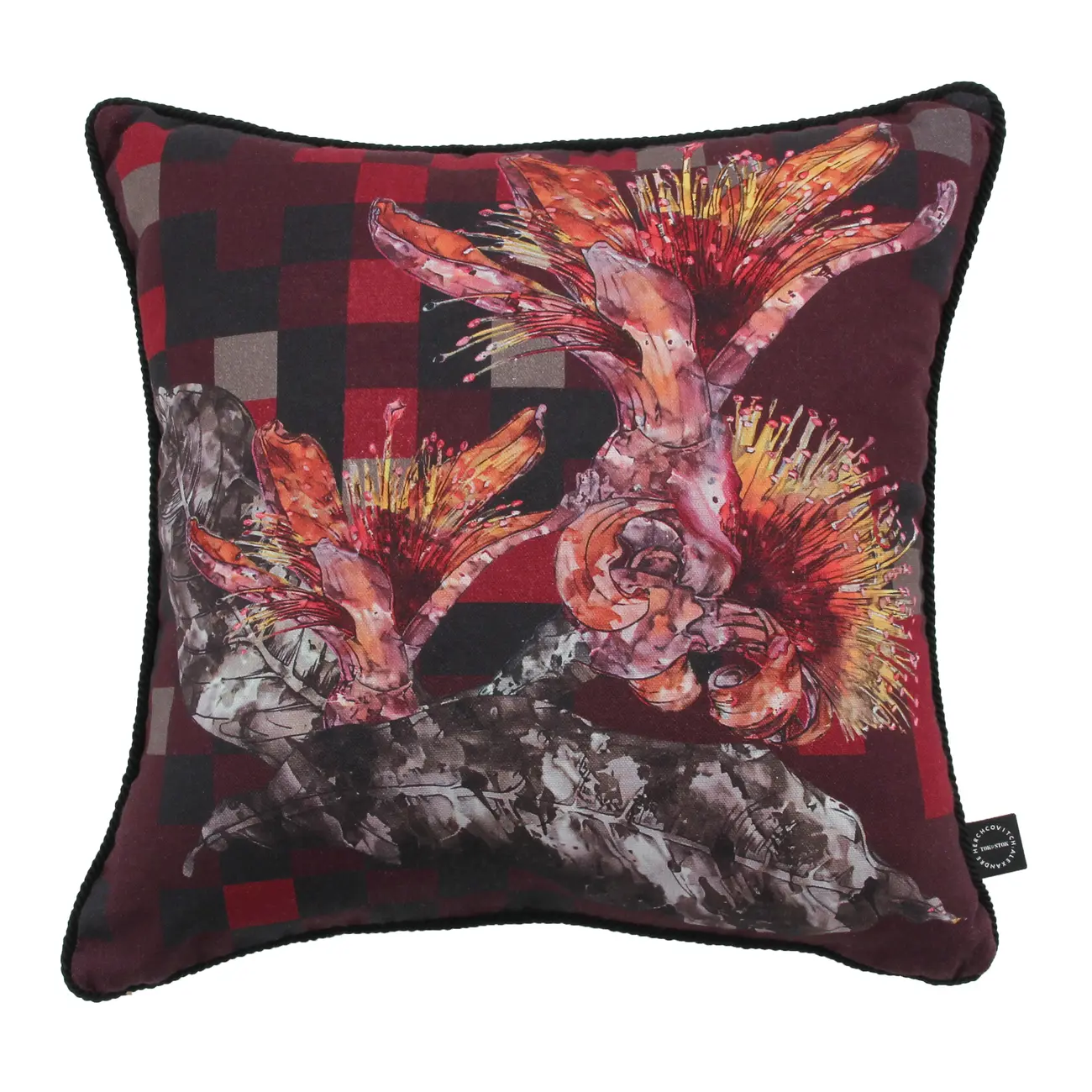 ALMOFADA 50 CM X 50 CM FLORA ÚNICA PAINEIRA - GARNET/CORES MINERAIS - Foto 1