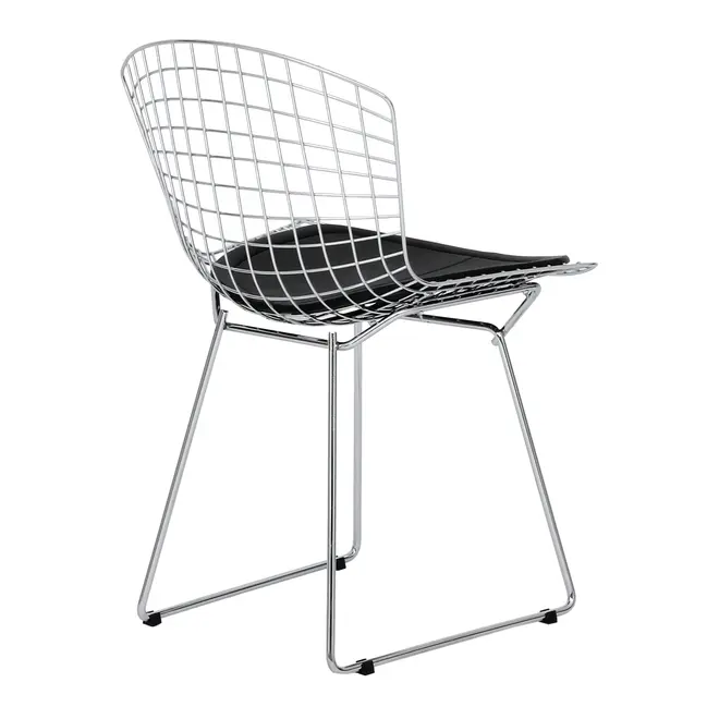 CADEIRA COM ALMOFADA BERTOIA - CROMADO/PRETO - Foto 4