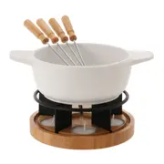 KIT PARA FONDUE 12 PEÇAS SKILIN - BRANCO/BAMBU - Foto 1