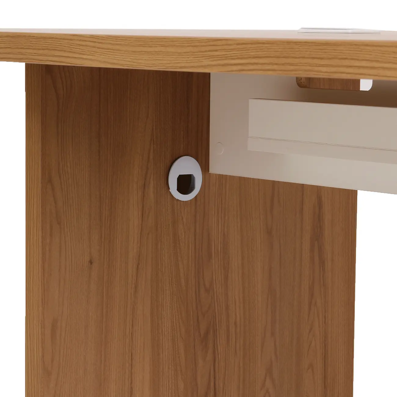 MESA REUNIÃO 2,10 M X 1,10 M COM CAIXA PARA CONECTIVIDADE BOSS - OAK TAMMI/BRANCO - Foto 10