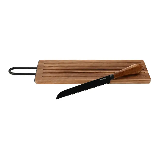 KIT TÁBUA MIGALHEIRA E FACA PARA PÃO ACÁCIA FORJ - ACÁCIA/PRETO - Foto 7