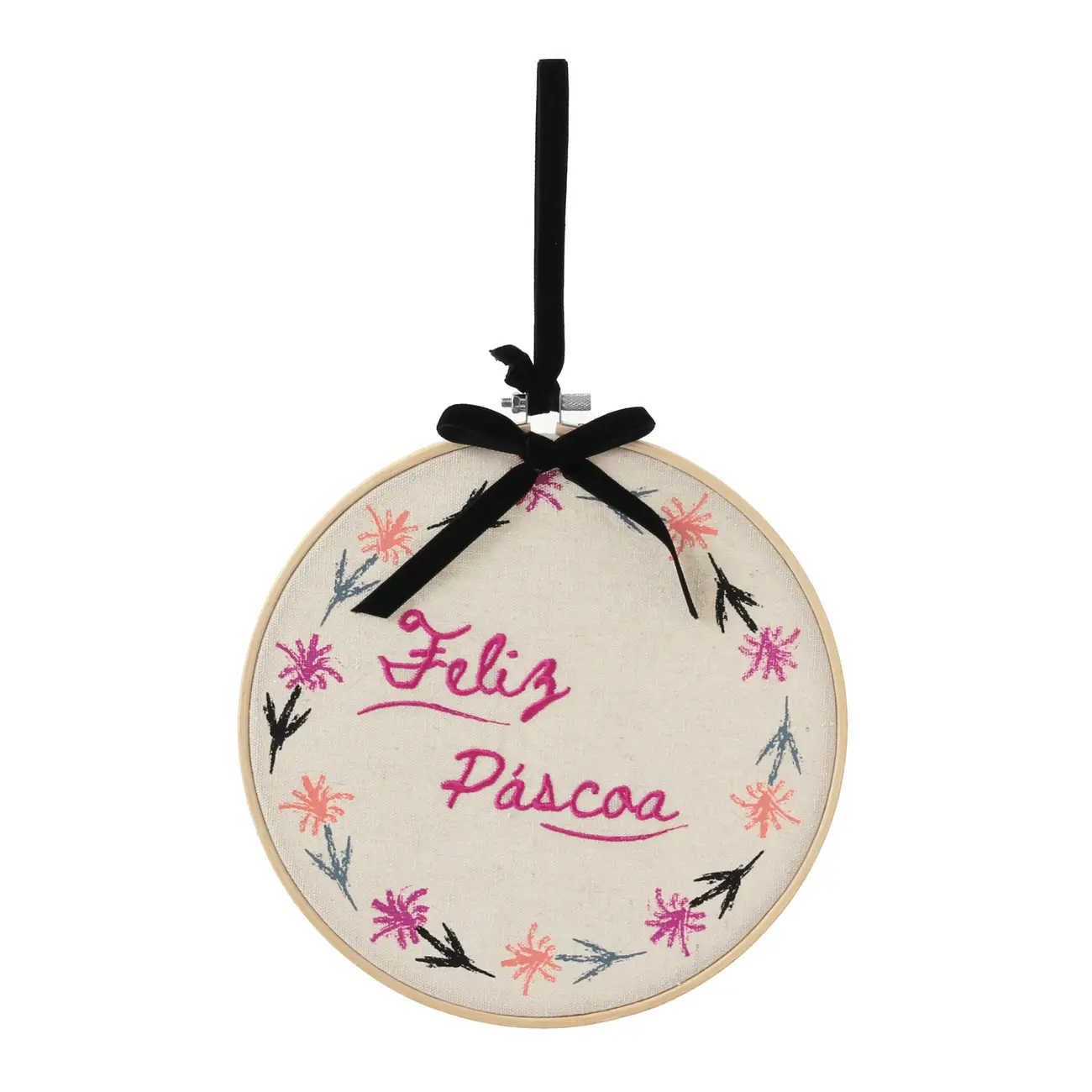 ADORNO DE PAREDE FELIZ PÁSCOA 21 CM PASCOQUETTE - BLEU CENDRÉ/VIN ROSE - Foto 1