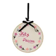 ADORNO DE PAREDE FELIZ PÁSCOA 21 CM PASCOQUETTE - BLEU CENDRÉ/VIN ROSE - Foto 1