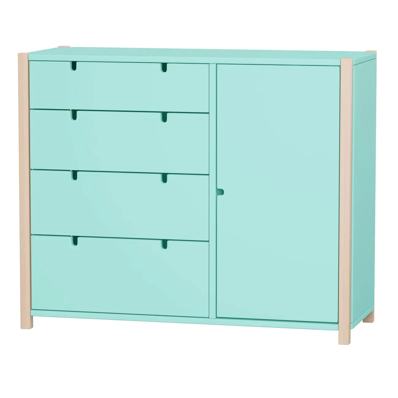 CÔMODA 4 GAVETAS/1 PORTA 1,07 M X 42 CM PIN PLAY - NATURAL WASHED/MENTA - Foto 27