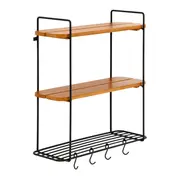 PRATELEIRA TRIPLA COM GANCHOS 62 CM X 60 CM X 21 CM WALLPORT - PRETO/NOZES - Foto 2